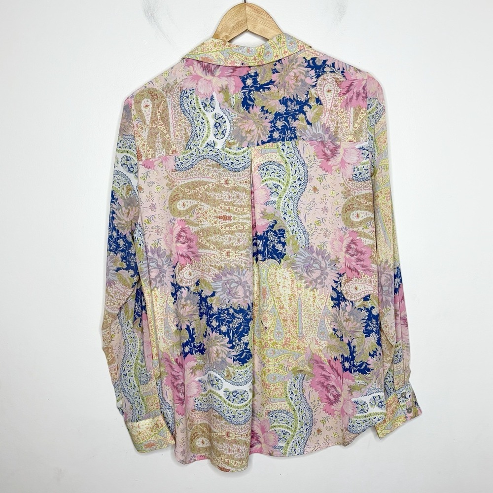 Rose And Olive Floral Paisley Print Blouse Top Womens Size L Chiffon Pastel - Picture 7 of 7